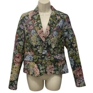 Vintage Crazy Horse Tapestry Floral Blazer Jacket Size M Cottagecore